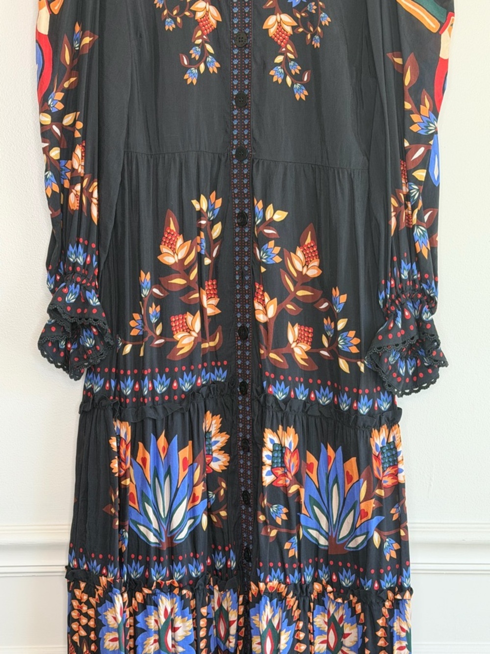 NEW FARM Rio Winter Garden Floral Print Tiered Puff Long Sleeve Maxi Dress Sz M - Picture 9 of 16